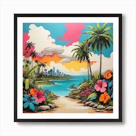 Pop Art graffiti Tropical landscape 3 Art Print