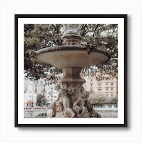 Water Fountain Statue, Colour St Sebastian, Spain Square Art Print