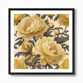 Aesthetic style, Large yellow Peony flower 1 Art Print