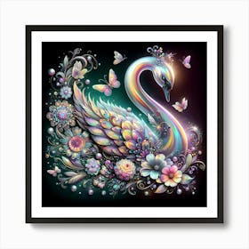 Swan With Flowers 1 Art Print