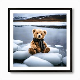 Peaceful Winter Teddy Bear In The Snow Poster