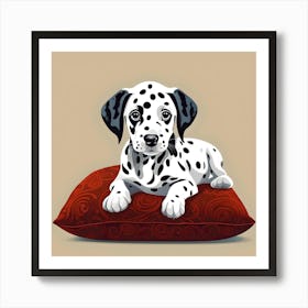 Dalmatian Dog Puppy On Red Cushion Art Print