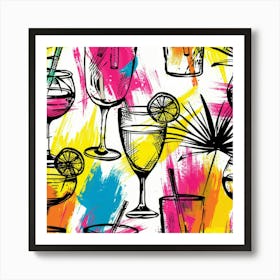 Seamless Pattern With Drinks Art Print