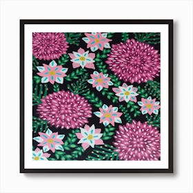 Pink Dahlias Painting Art Print