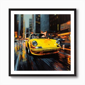 Yellow Porsche 911 At Night Art Print