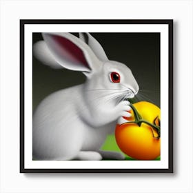 White Rabbit With Orange Art Print