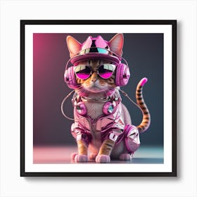 Cat With Headphones 9 Art Print