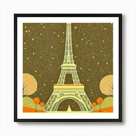 Winter, Paris Eiffel Tower, Midcentury Art Print