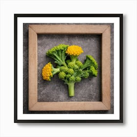 Florets Of Broccoli In Wooden Frame Art Print