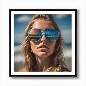 Woman Wearing Sunglasses On The Beach Art Print