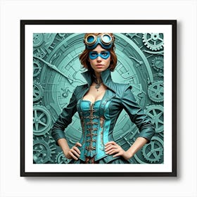 Steampunk Party Girl Cubism Style Art Print