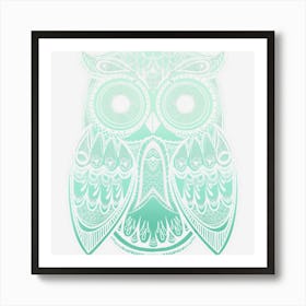 Teal Gradient Paisley Henna Owl Bohemian Art Print