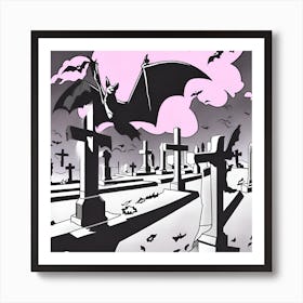 Bats In The Cemetery Art Print