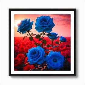 Blue Roses At Sunset Art Print