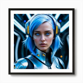 Futuristic Girl With Blue Hair 2 Art Print