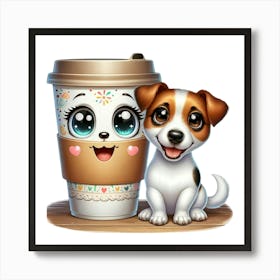 Cute Dog And Cup Of Coffee 2 Art Print