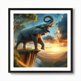 Elephant Standing On The Cliff Art Print