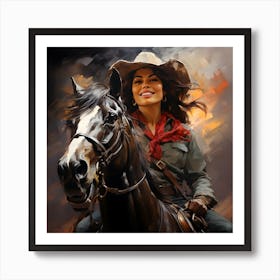 Cowgirl On Horseback 3 Art Print