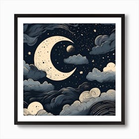 Moon And Clouds Art Print