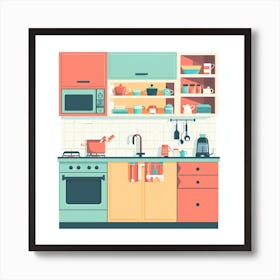 Kitchen Interior Flat Design 2 Art Print