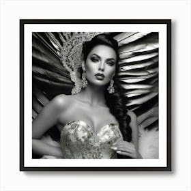 Sexy Woman In Feathers Art Print