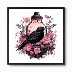 Crow In A Bottle Art Print