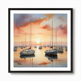 Sailboats At Sunset Art Print 3 Art Print