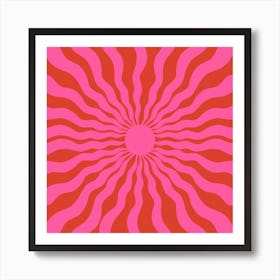 Sun Rays Pink Red Square Art Print