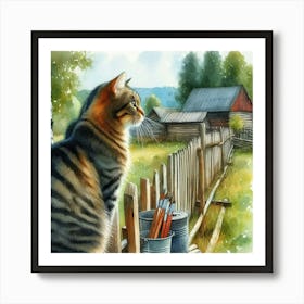 Cat On A Fence 1 Art Print