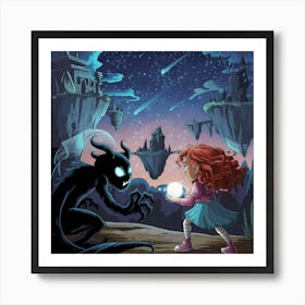 A Fantastical Scene Of A Young Girl With Curly Red Art Print