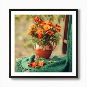 Orange Flowers In A Vase Art Print