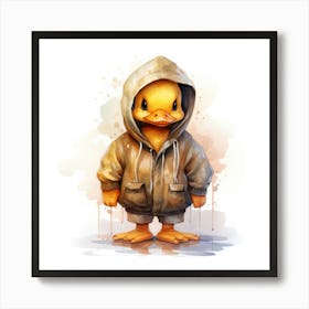 Watercolour Cartoon Duck In A Hoodie 3 Art Print