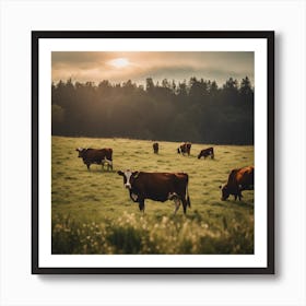 Cows Grazing In A Field 1 Art Print