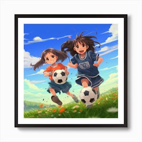 Two Girls Playing Soccer Anime 2 Art Print