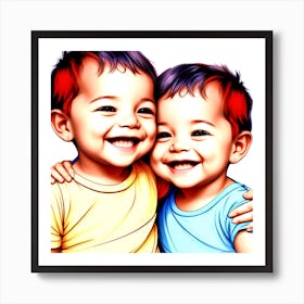 Two Boys Hugging 1 Art Print