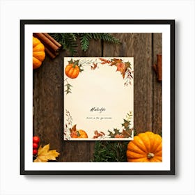 An Autumn Themed Holiday Card Adorning A Vintage Rustic Wooden Finish Laden With A Hand Drawn Dispu (5) 1 Art Print