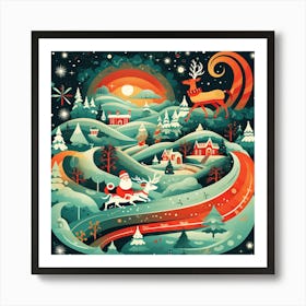 Santa And Reindeer Art Print