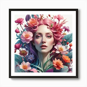 WOMAN WITH FLOWERS 406 Art Print