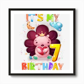 Kids 7th Birthday Cute Hedgehog 7 Years Old Boys Girlsns Art Print