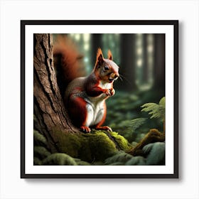 Red Squirrel In The Forest 22 Art Print