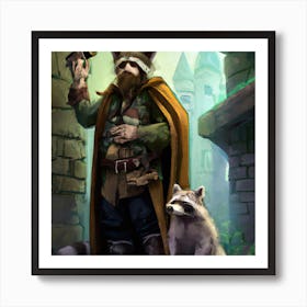 Wizard Dressed as Raccoon with Raccoon Art Print