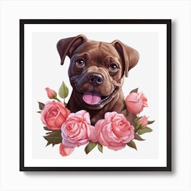 Dog With Roses 8 Art Print