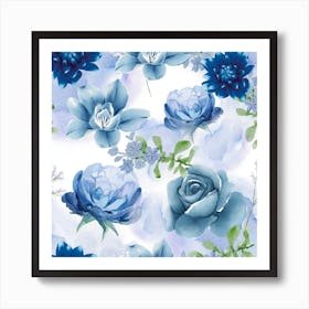 Blue Flowers Misty Art Print