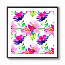 Watercolor Flowers On A White Background Art Print