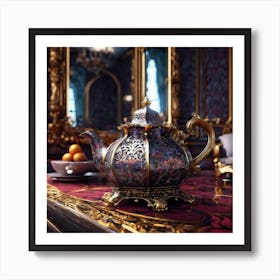 Gothic Silver Teapot with Orange fruits Art Print