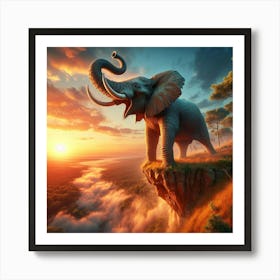 Elephant On The Cliff Art Print