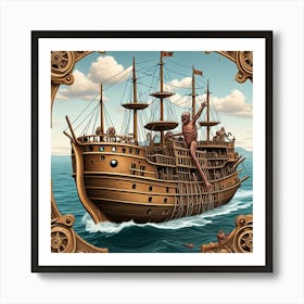 Steampunk Old Ship Cubism Style Art Print