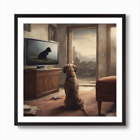 Dog Watching Tv Art Print