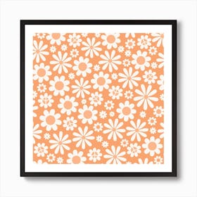 Orange, Hippy, Retro, 80's Peace Sign Flower Power Art Print