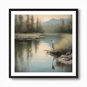 Heron On The River Art Print